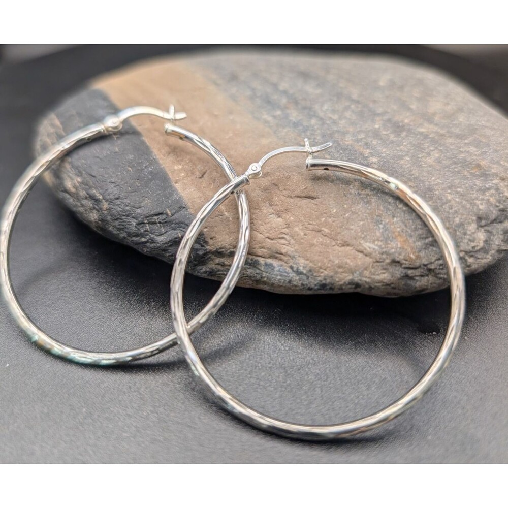 Sterling Silver 925 HAN Hoop Earrings • 1.75 Inch Hoops • UMM Finds